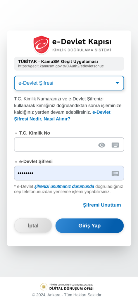 e-devlet giriş ekranı