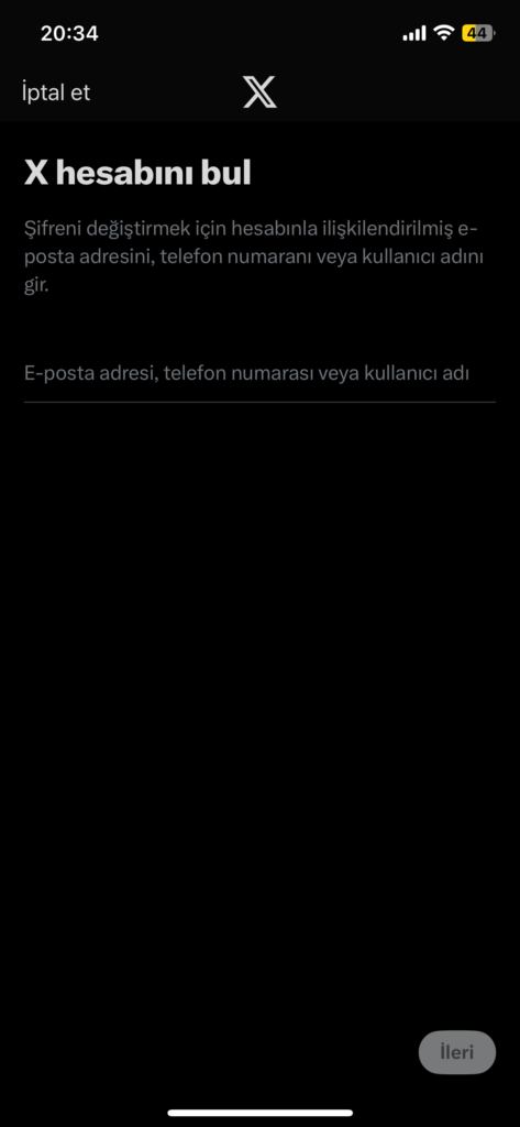 twitter şifremi unuttum